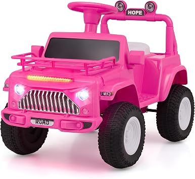OLAKIDS Ride on Car for Toddlers, 6V Kids Truck Electric Vehicle with Foot Pedal, Music, Horn, Radio, LED Lights, USB, Storage for Boys Girls 3-8 Years, Pink