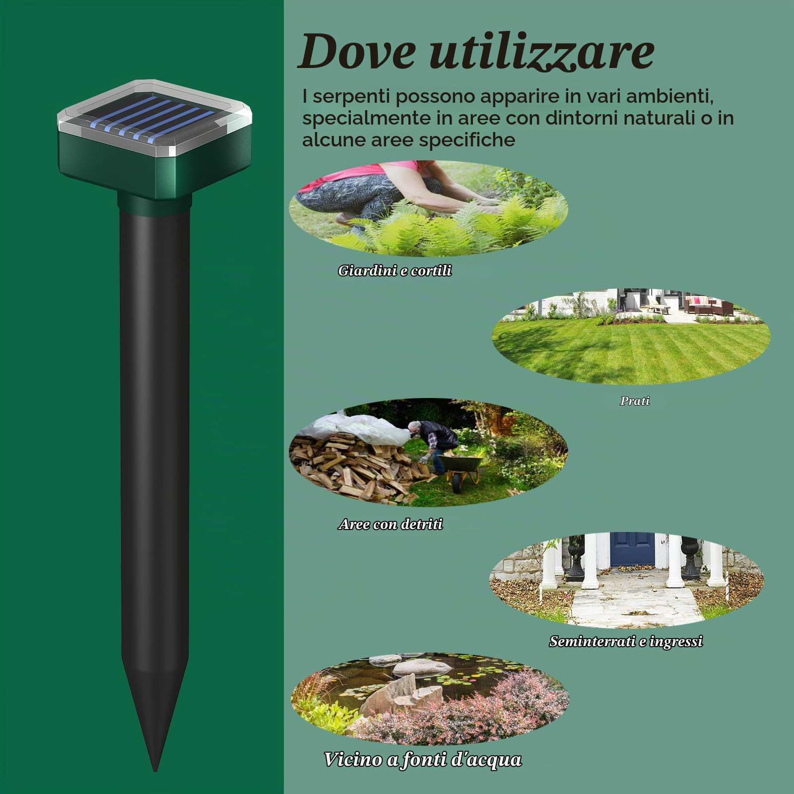 Snake Away per esterni, repellente per serpenti ad energia solare per cortile, deterrente sonico, impermeabile e sicuro per animali domestici, per garage, prato, uso domestico (8)