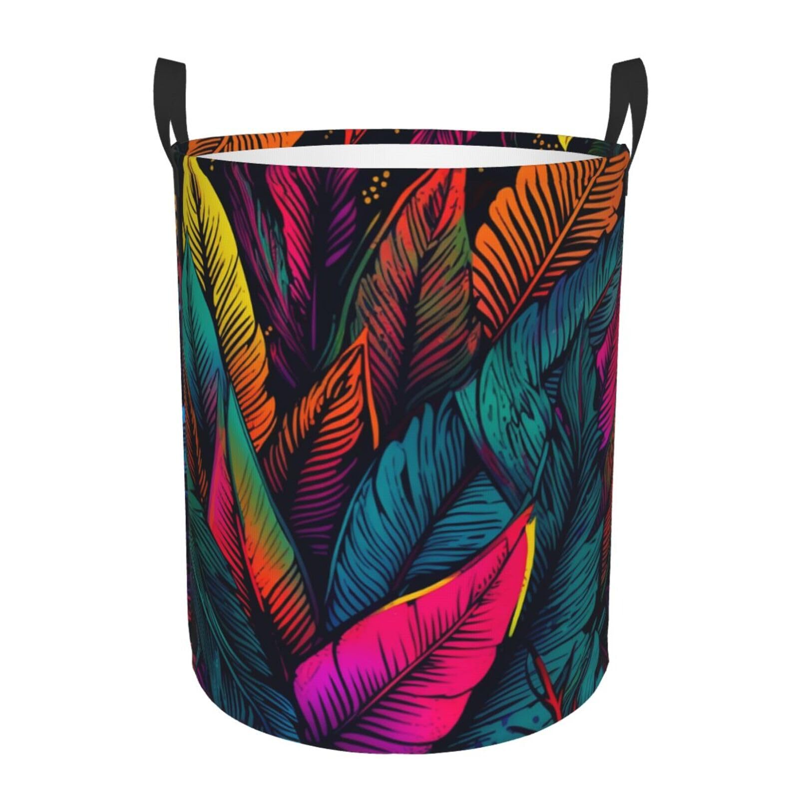 Grand panier à linge pliable imperméable avec motif de feuilles tropicales