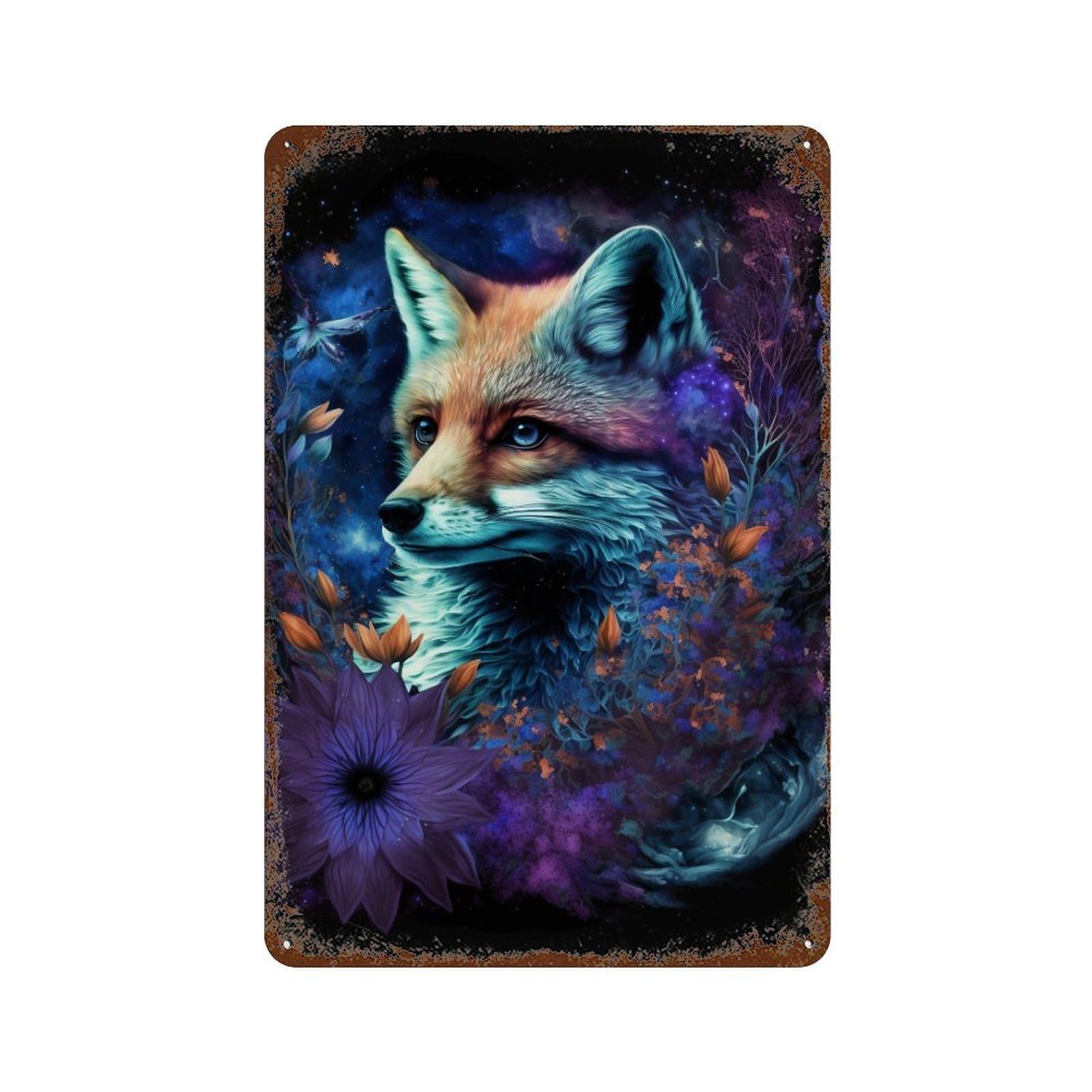Magical Fox Fantasy Art Print Retro Metal Sign 11.8"x7.9", Shabby Chic Decor for Bistro, Counter And Cafe Decor