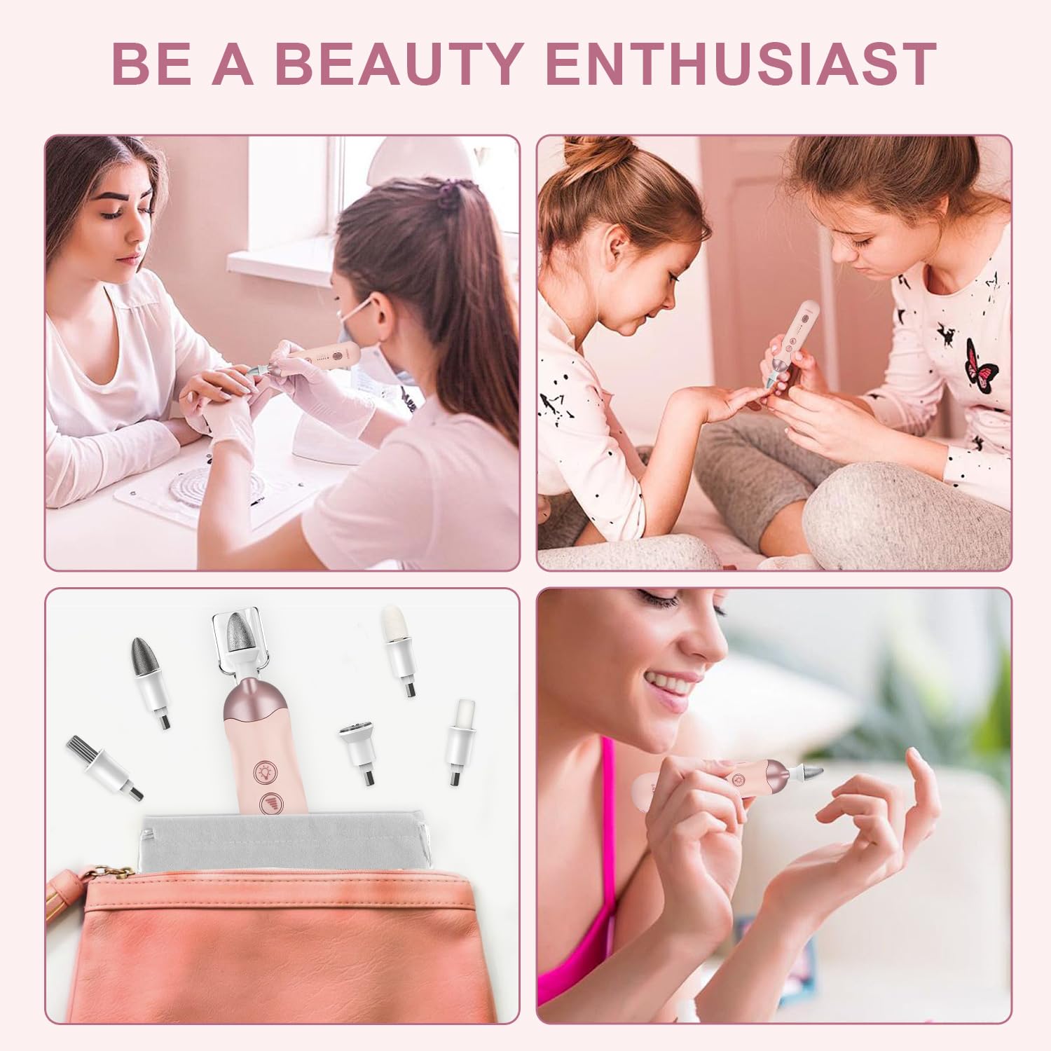 Kit de manicura y pedicura profesional, taladro de uñas inalámbrico 9 en 1 con 100 brocas de uñas, bandas de lijado, molinillo de uñas para humanos, taladro eléctrico de uñas de 5 velocidades, kit de