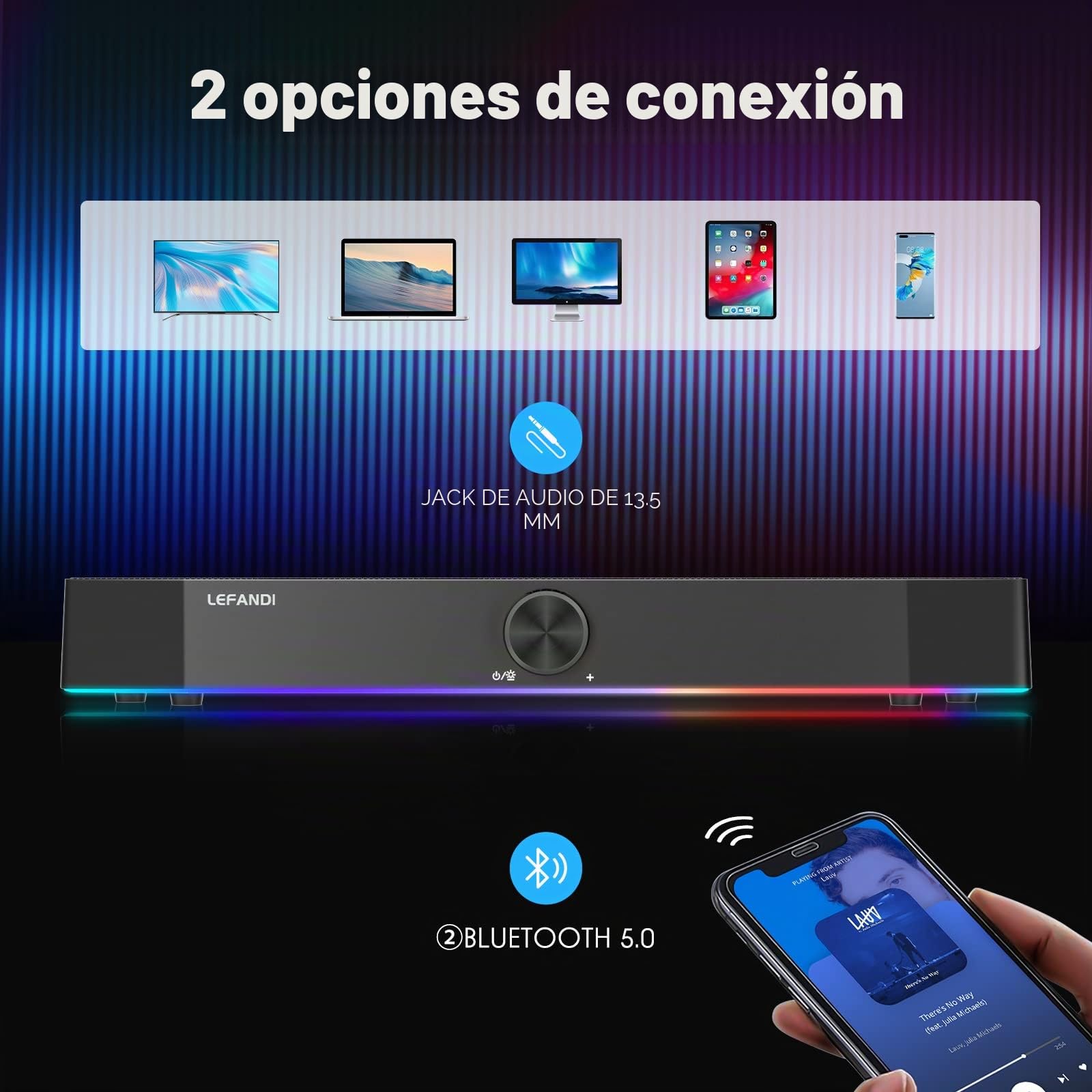 Altavoces PC Gaming Estéreo, Bluetooth 5.0, Alimentación USB, 3,5 mm Jack, para PC, Ordenador Portátil, TV - Negro