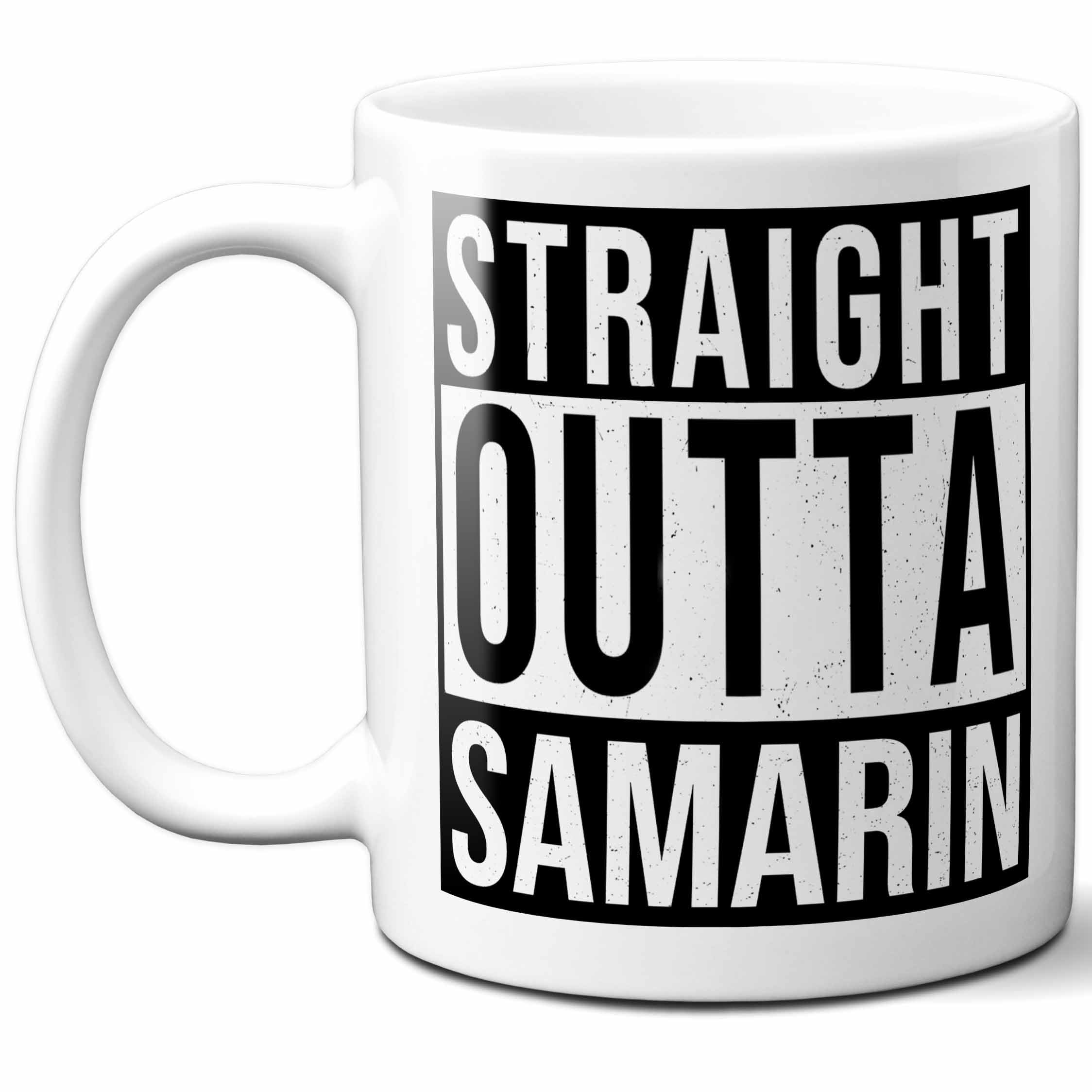 Samarin Last Name Gift. Personalized, Custom "Straight Outta" Surname Sign Coffee Mug. 11 Ounces.