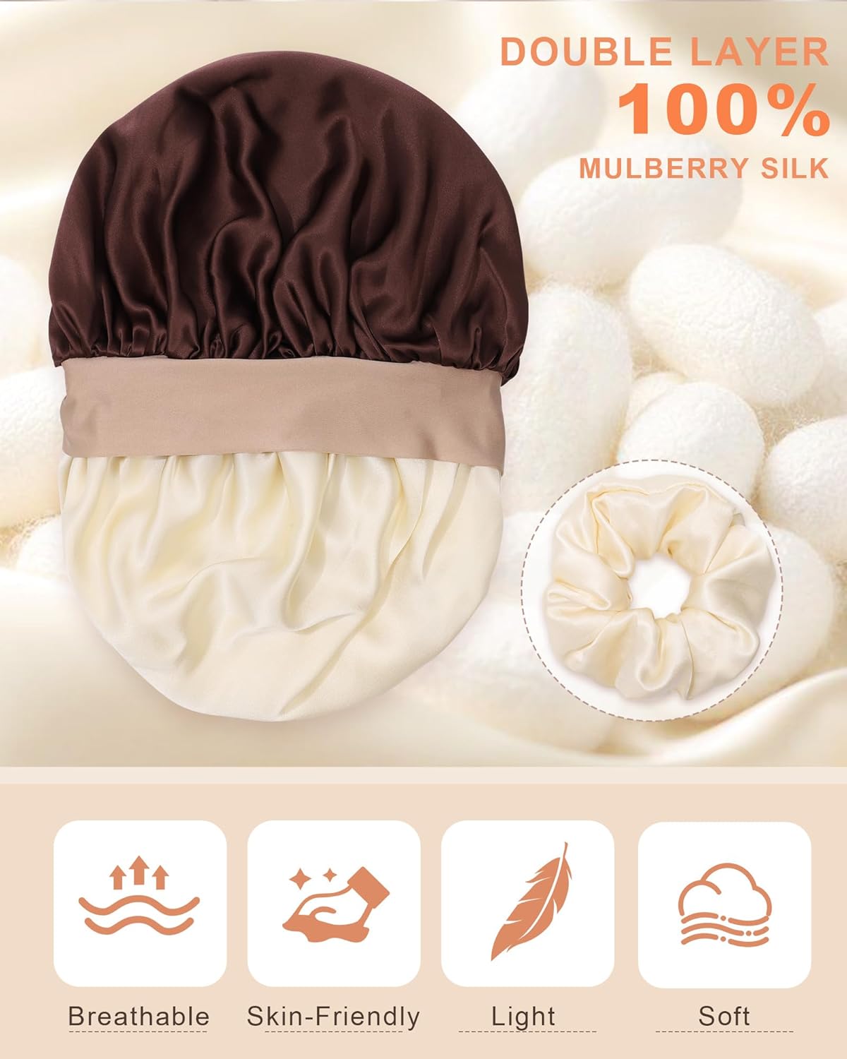 Mulberry Silk Bonnet Sleeping Women Curly Hair Bonnets Tie Band Double Layer Reversible Sleep Bonnet Silk Hair Wrap Sleep Cap