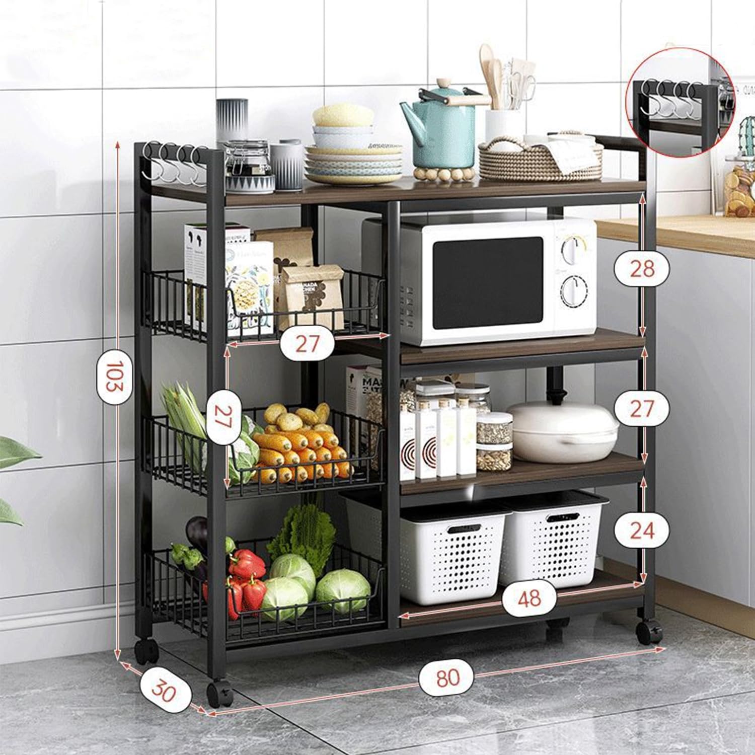 Amazon｜PHUSTJKL キッチンラック レンジ台 キャスター付き レンジ