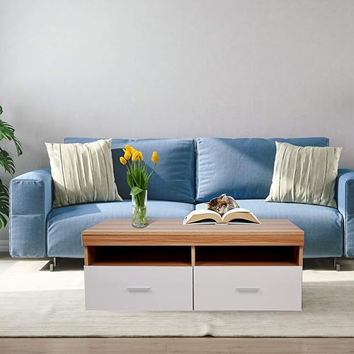 Miniatura 2 de Mesa de centro de madera de 40 pulgadas, moderna mesa de cóctel, cajón de almacenamiento blanco, diseño rectangular para sala de estar, resistente y