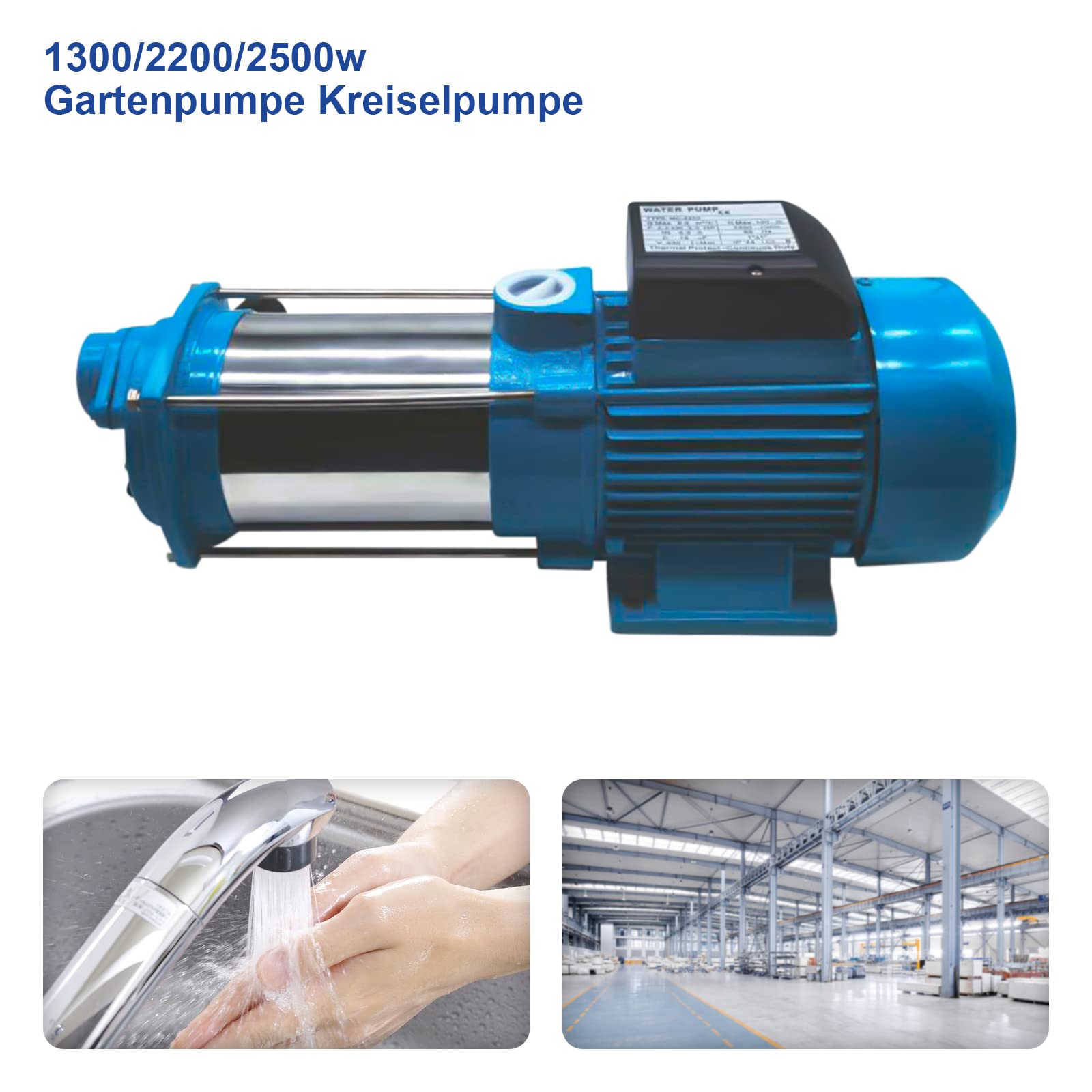 2500W Gartenpumpe Kreiselpumpe Bohrmaschinen Pumpe, Zentrifugal Elektrische Wasserpumpe für Pool, Garten, Zuhause - Robuste Pumpe 4000 L/h 11 bar Pumpe