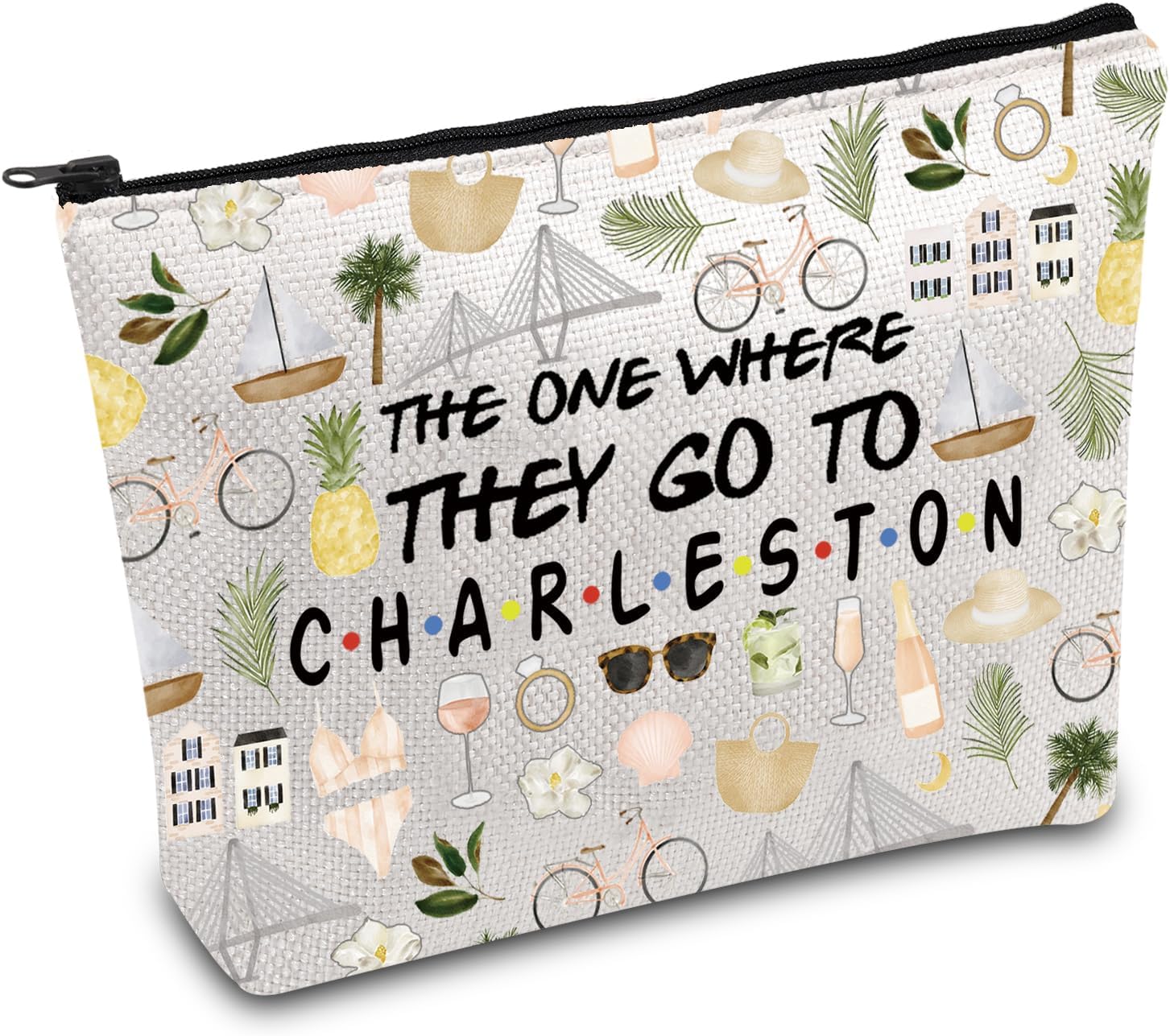 FOTAP Charleston Trip Makeup Bag Charleston Travel Gift Charleston Souvenir Gift Charleston Travel Bag Housewarming Gift (CHARLESTON), white
