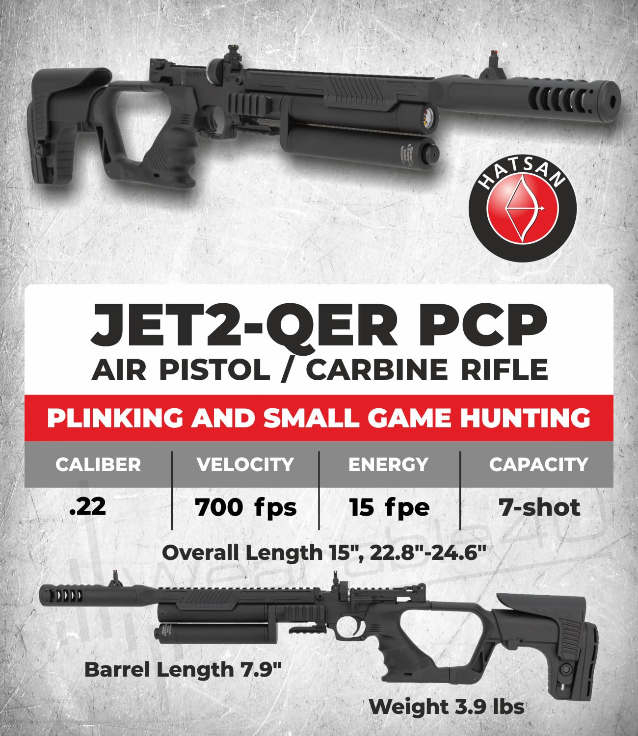 Hatsan Jet II Regulated QE .22 Caliber PCP Side-Lever Air Rifle JET2-QER with Pellets Wearable4U Bundle