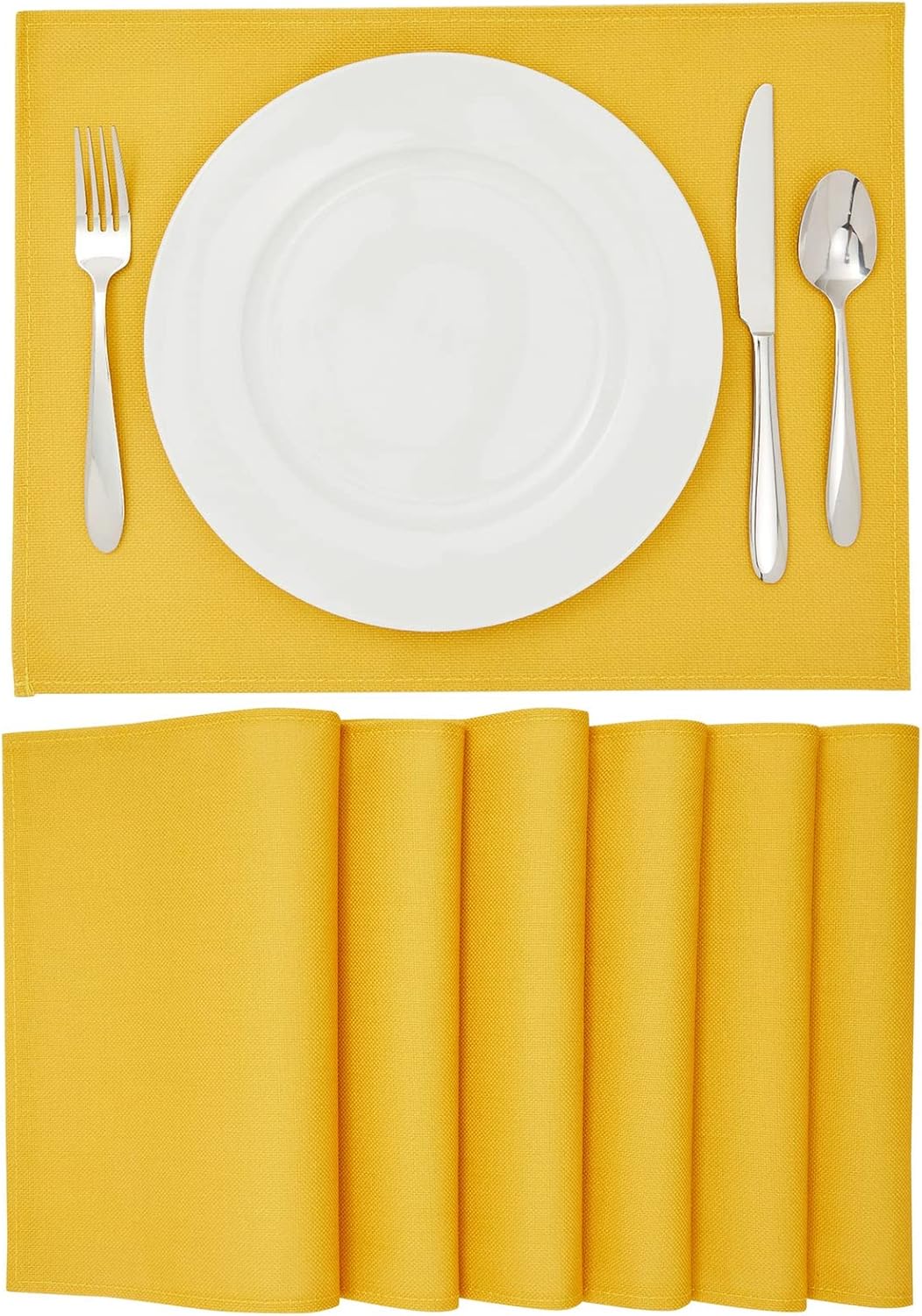 Set of 6 Placemats 13 x 17 in, Yellow Washable Kitchen Table Mats, Dining Table Decoration : Home & Kitchen