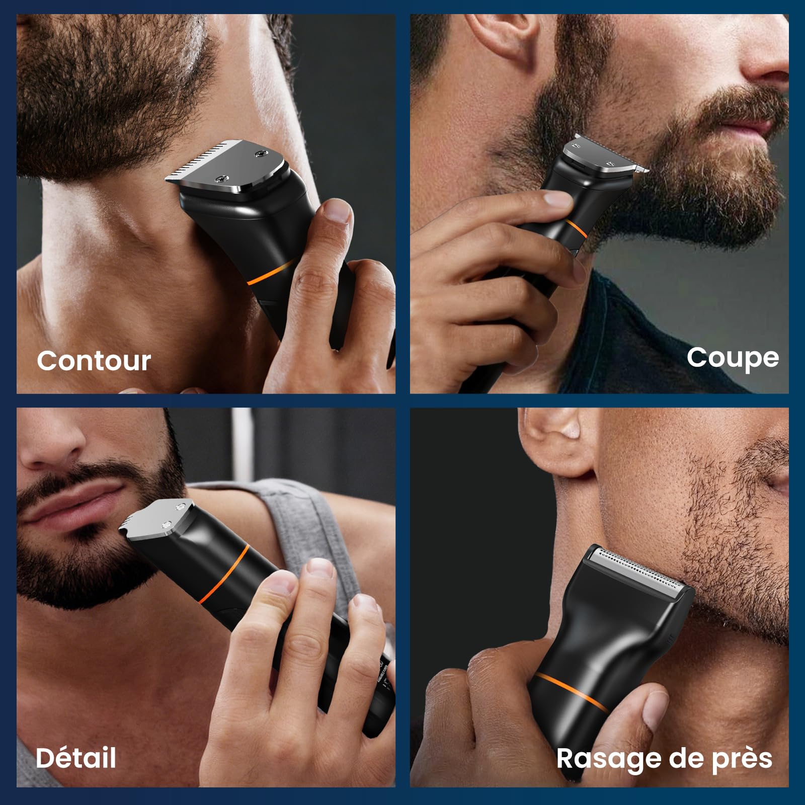 Maxgroom 6-en-1 Tondeuse Barbe Homme,Rasoir Electriques Hommes avec Base de Stockage Organisée,Double Mode de Charge(Base&USB-C),Tête Magnétique Amovible,IPX6 Sec/Mouillé, Autonomie 120 Mins (Noir)