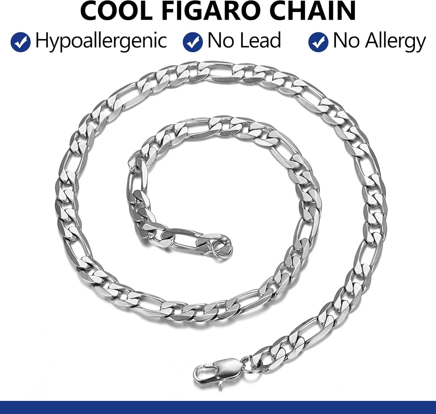 PROSTEEL 316L Stainless Steel Figaro Cuban Chain Necklace for Men, Black/18K Real Gold Plated, 4/5/6/7.5/9/10/13mm, 14inch-30inch, Come with Box