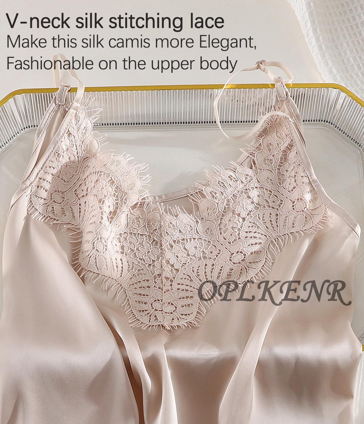 Silk Camisole Tops for Women, Sexy V-Neck Silk Satin Tank Tops Lace Trimmed Camisole - Image 5