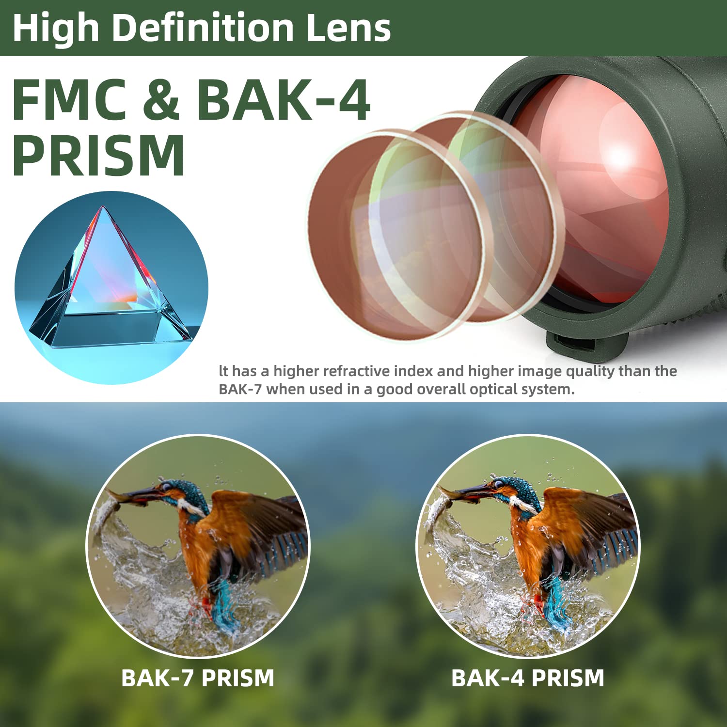 Telescopio monoculare con supporto per smartphone e treppiede aggiornato, 2025 BAK4 Prisma FMC Monoculari per adulti, HD cannocchiale monoculare per bird watching, escursionismo, concerto, campeggio