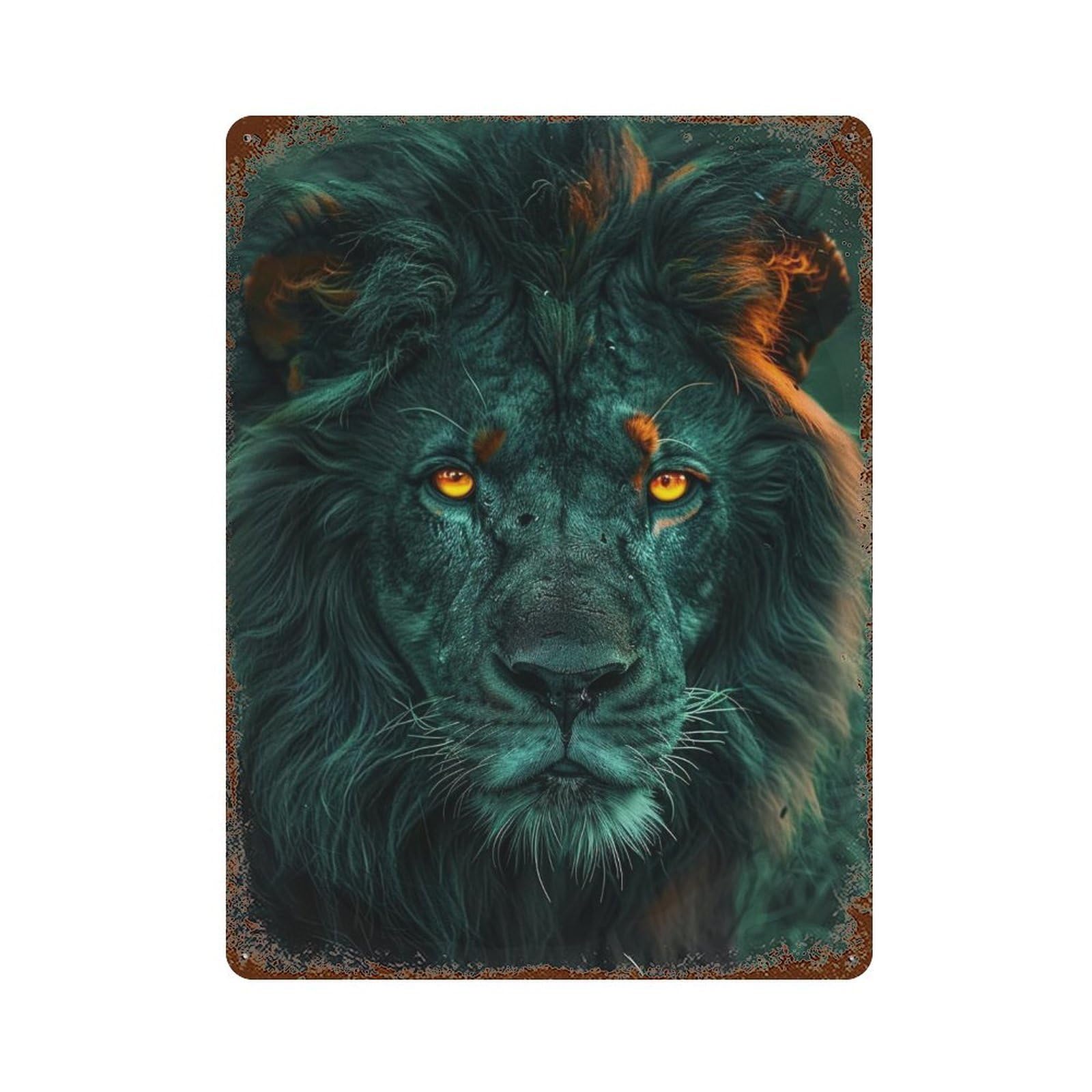 Weathered Tin Sign Black Lion King Majestic Wildlife Photography 15.7"x11.8", Rustic Home Decor for Basement, Hobby Room And Garage Decor