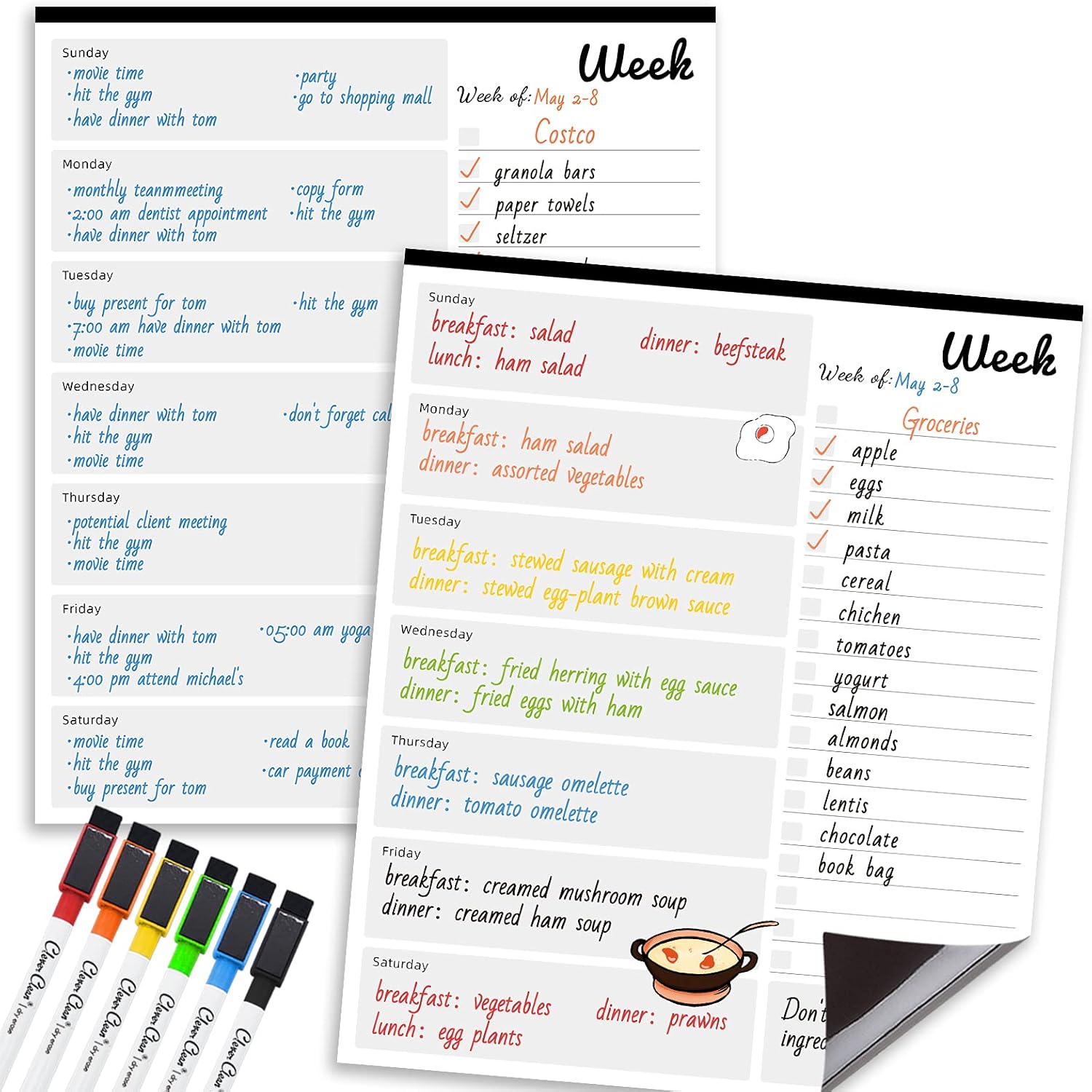 Magnetic Dry Erase Reward Chore Chart - 10"x12" Weekly Planner for Fridge - 6 Extra Fine Point Markers Included - Combo Set Shipped Flat : Office Products