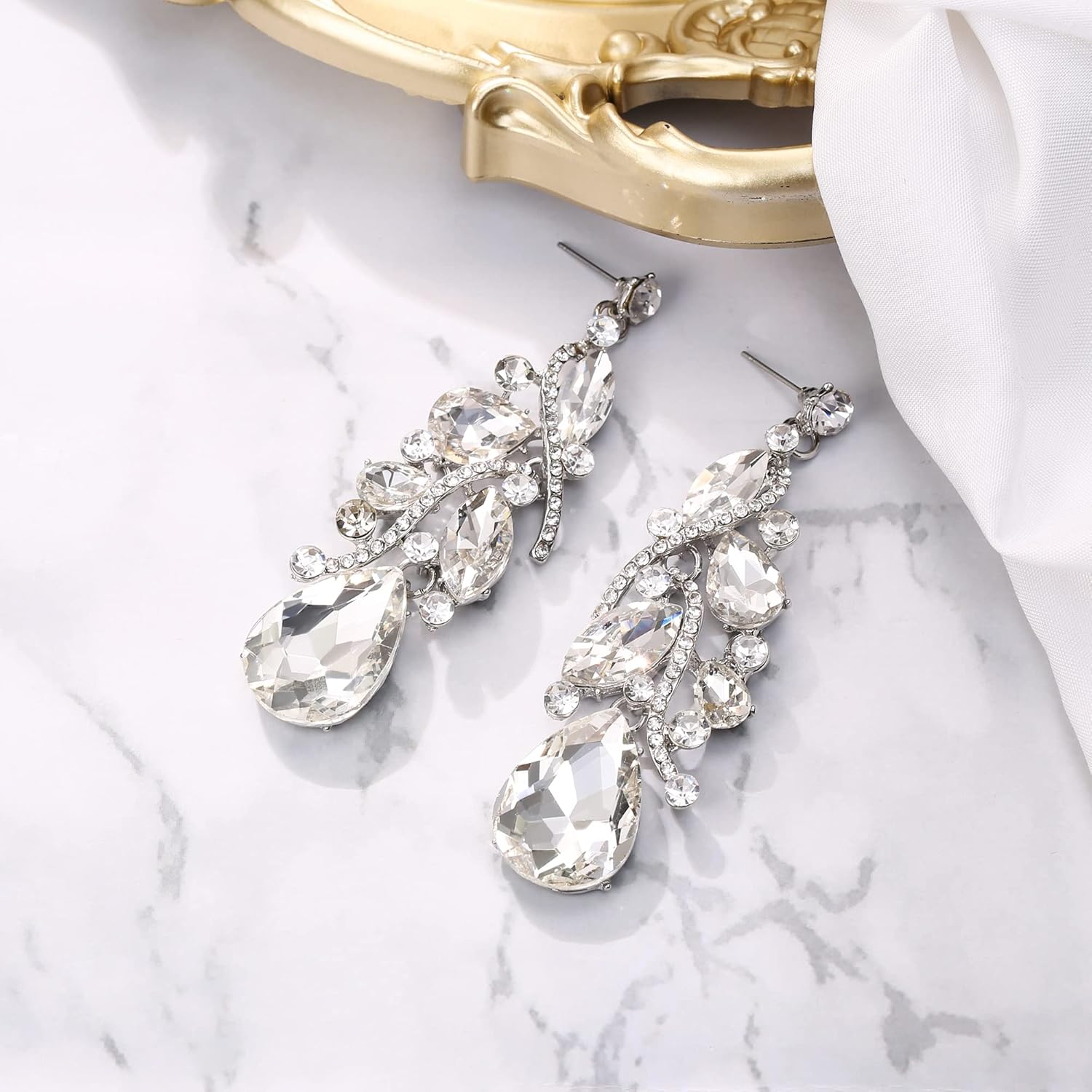 BriLove Women's Bohemian Boho Crystal Multi Teardrop Filigree Cluster Chandelier Dangle Earrings - Image 5