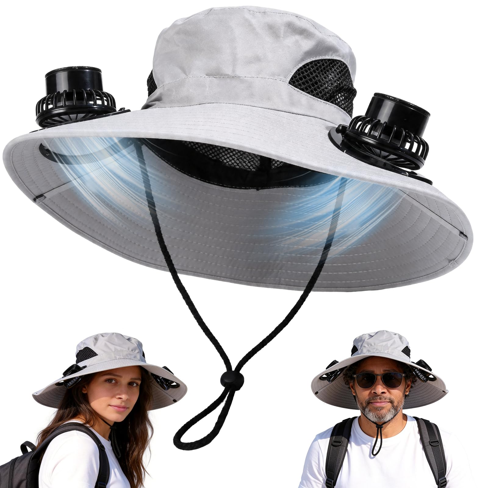 Hat with Fan Wide Edge, Waterproof Solar Powered Fan Hat with 2 Solar Fans 3-Speed Adjustable for Men and Women