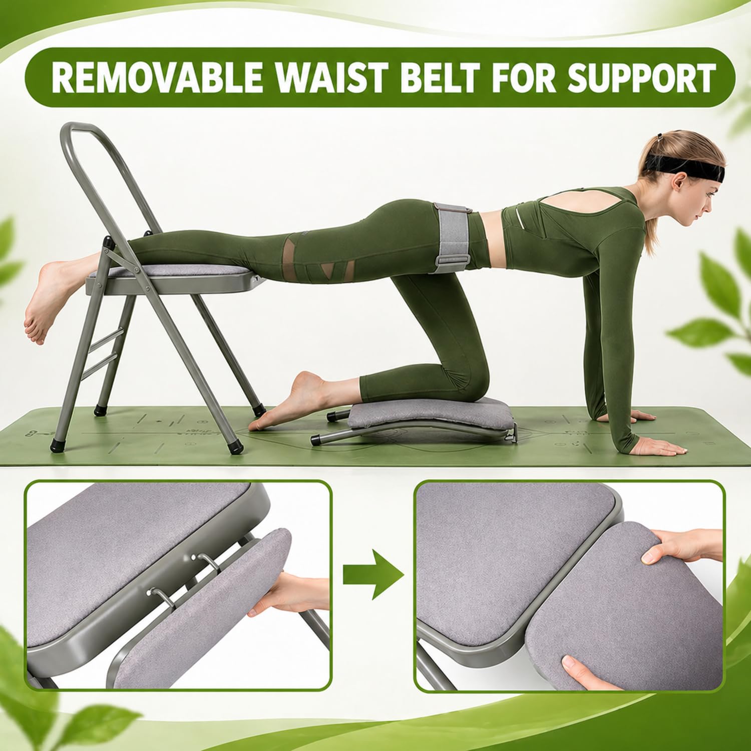 NUCARTURE Yoga Chair Foldable with Back Support Meditation Chair for Stretching Lumbar Support Yoga Chair for Back Pain Home Workout Men and Women Yoga Props Chairs (79Lx46Wx82H CM) 3