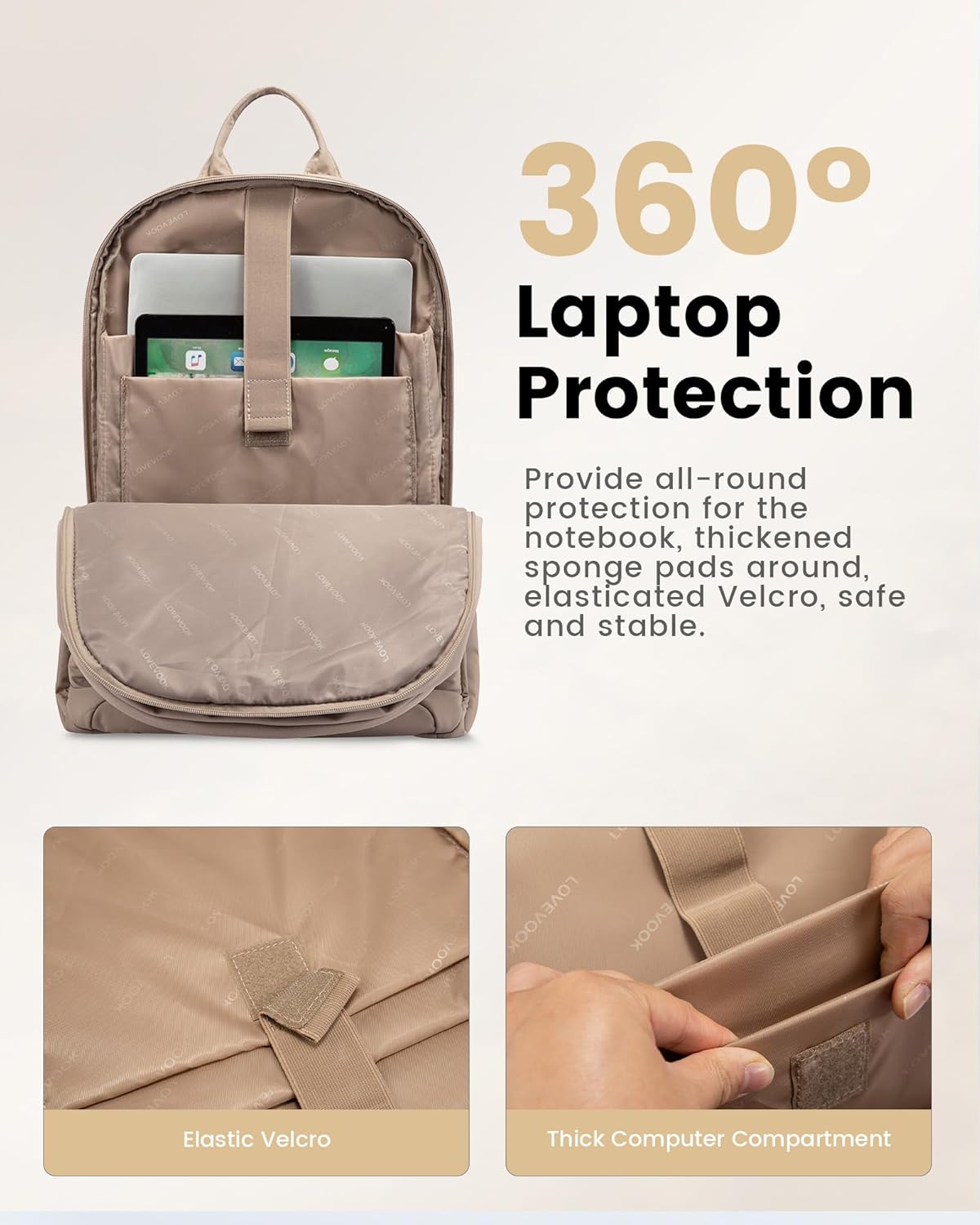 LOVEVOOK 17.3 Inch Laptop Backpack for Women - Work/Business Computer Backpack Purse, Large Capacity Casual Daypack, Travel Bag for Lawyer, Doctor, Teacher, Classic Khaki - Image 4