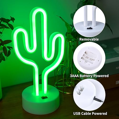 Miniatura 3 de Luces de neón de cactus verdes con base de soporte, letreros de neón de cactus para dormitorio, mesa, bar, cumpleaños, decoración de Navidad, verano