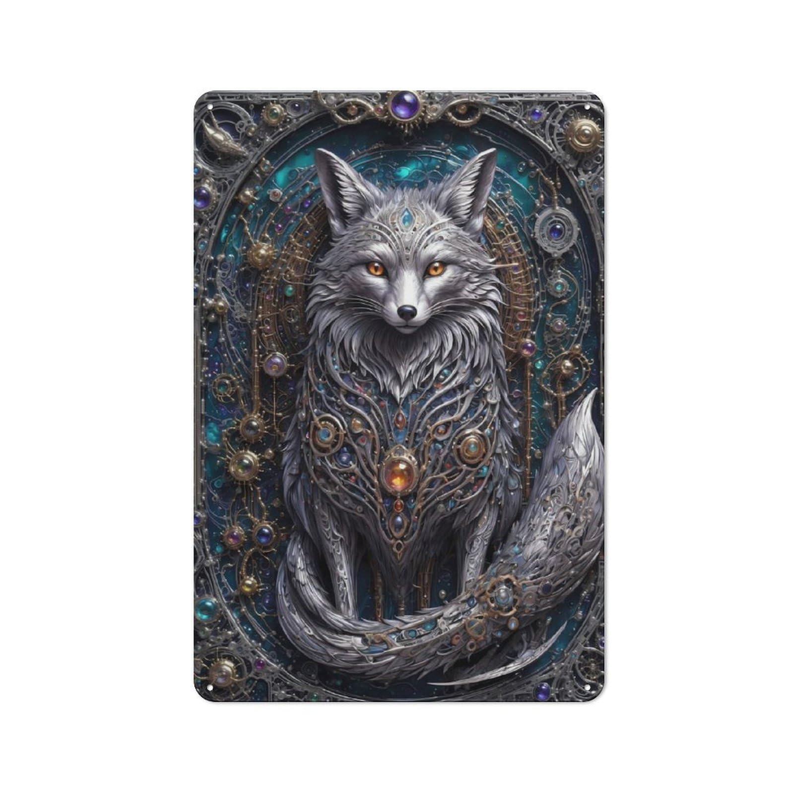 Junmoney White Steampunk Fox Retro Metal Wall Sign 30X20cm For Guest Room Or Hallway, New-Space Wall Decor For Home Decor Collectors