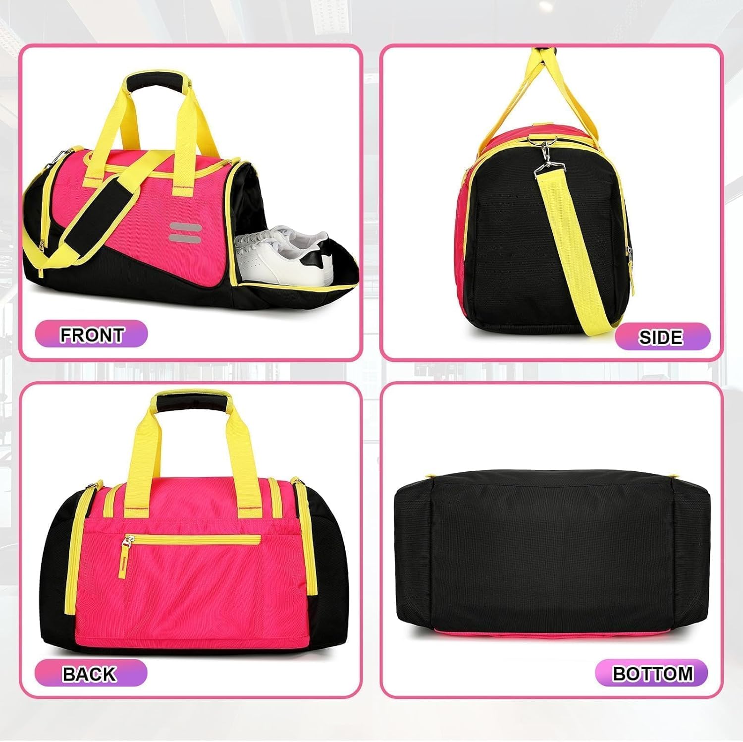Urbanstand Gym Duffle Bag for Men & Women with Water Bottle Holder, Medium Duffel Bags with shoes Compartment for Travel, Workout, Weekender, Exercise, Pink Yellow - Image 6
