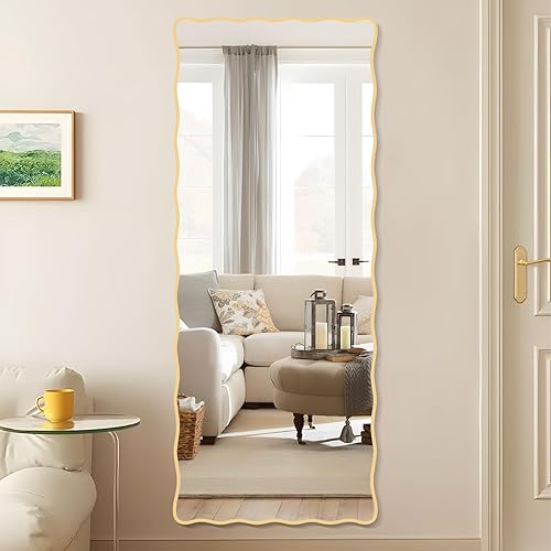 Miniatura 10 de Espejo Ondulado Dorado con Marco de Madera Blanca, 18" x 24" Espejo Rectangular Pequeño Boho para Decoración de Pared de Guardería, Tocador de Baño