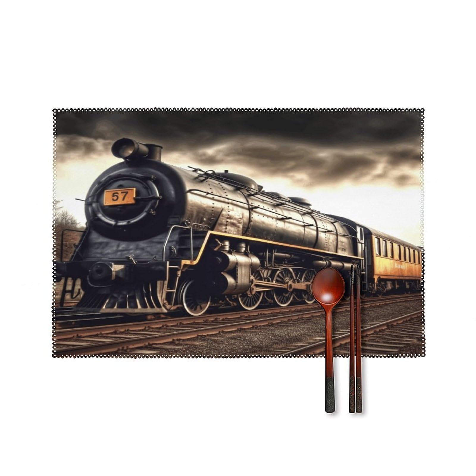 Train Placemats Set of 4 Heat Resistant Non-Slip Place Mats for Dining Table Washable Placemat Wipeable Dining Table Mat Canvas Place Mats Dining Table Decor