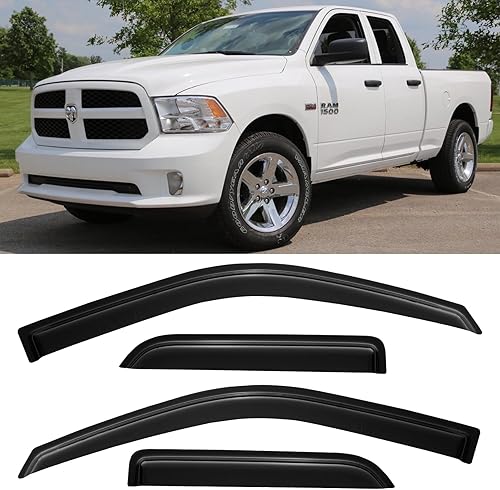 Cxdar Protectores de lluvia para Dodge Ram 1500 2009-2018, viseras de ventilación de ventana, deflectores de viento para Ram 1500 Quad Cab 09-18 disponible en Yaxa Colombia