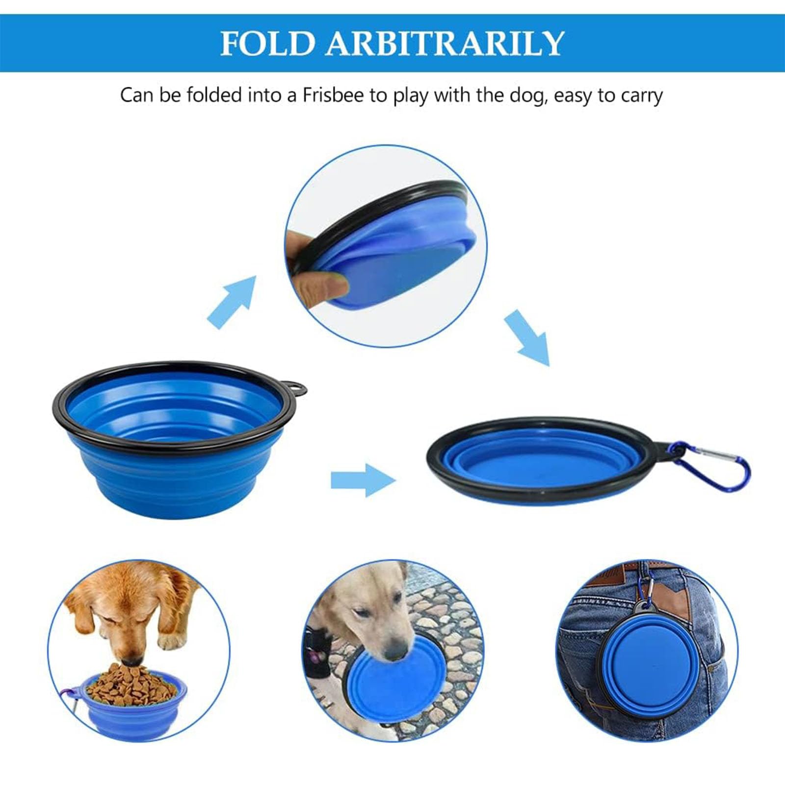 2 Ciotole Pieghevoli Per Cani/Gatti In Silicone - 350ml Portatili Con Chiusura, Ideali Per Viaggio - Foto 9