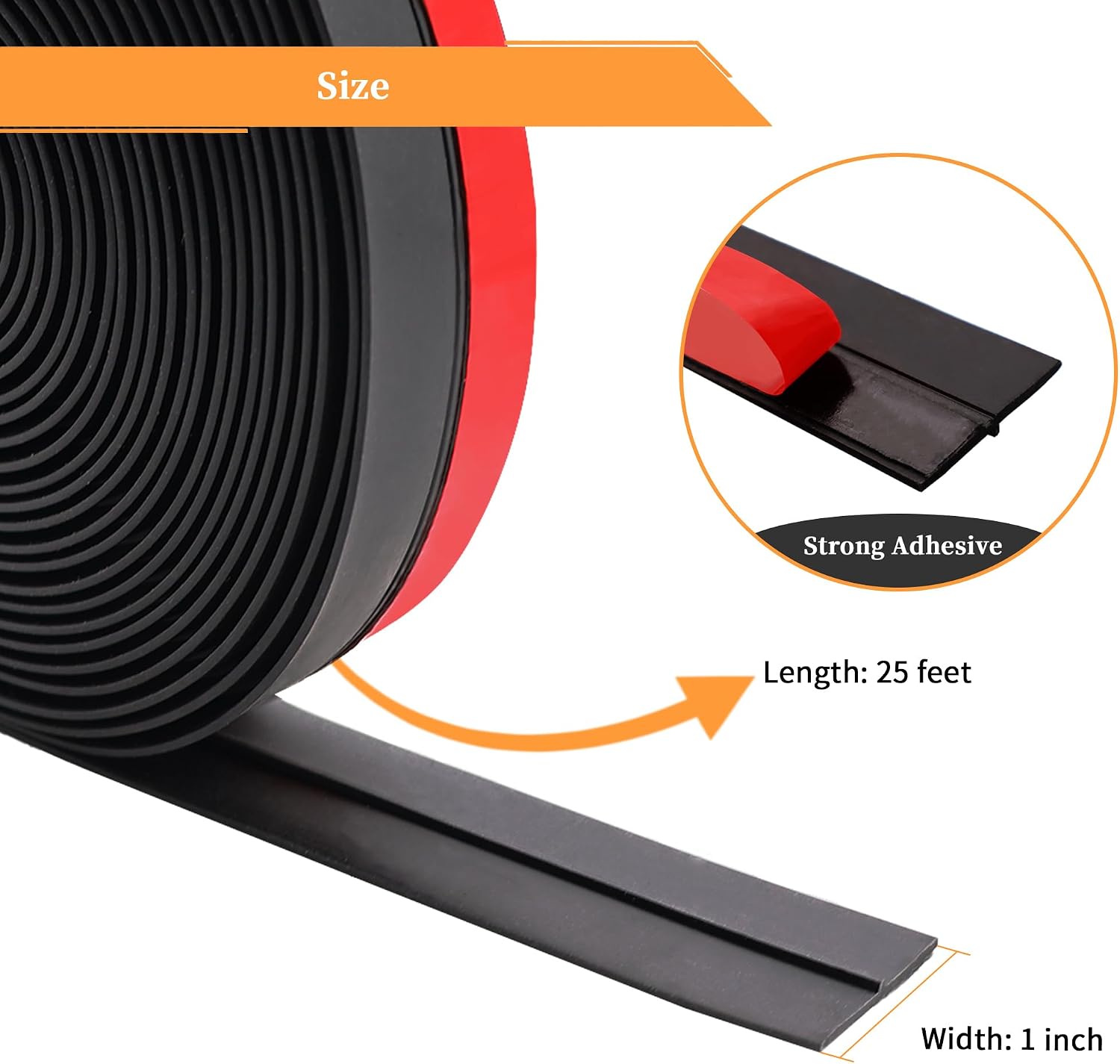 25 Feet Silicone Seal Strip 1 Inch Width Weather Stripping for Shower Door Seal Strip Window Seal, Adhesive Silicone Rubber Tape