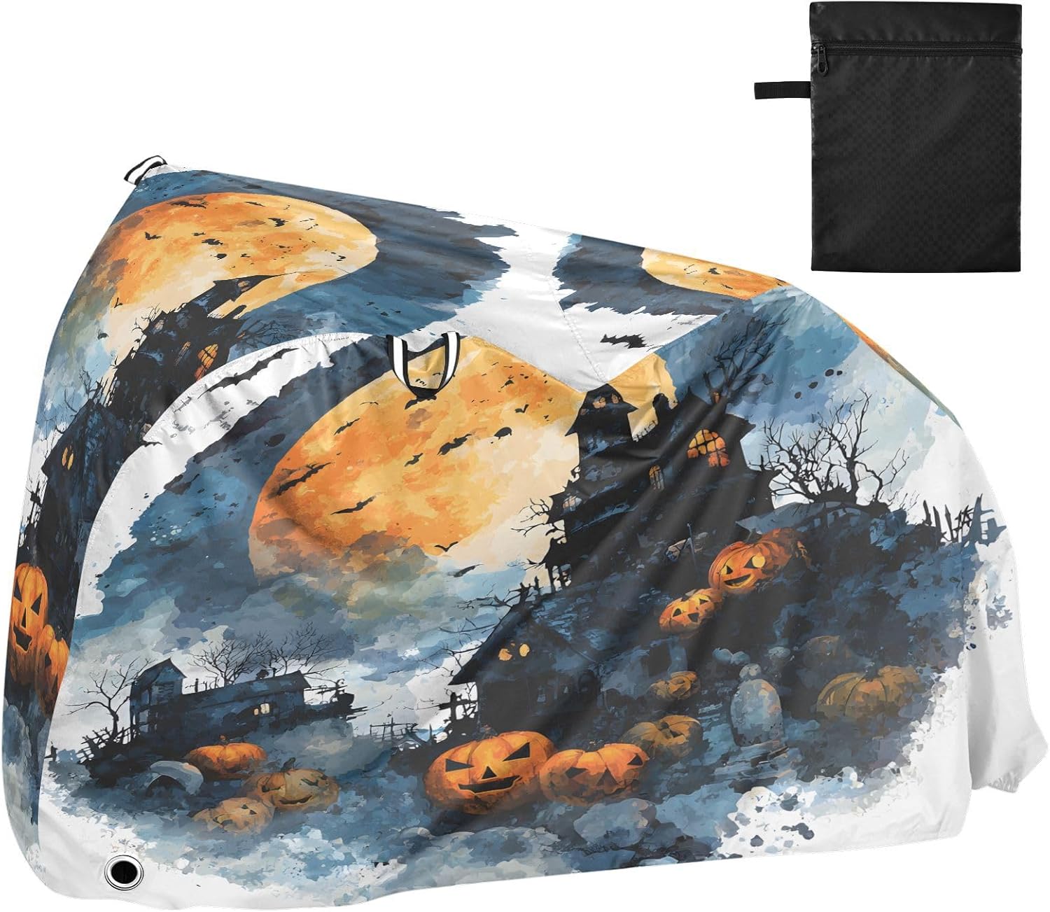 ALAZA Pumpkin Castle Moon Halloween Bike Cover Waterproof Outdoor Ebike Bicycle Covers Tarp Protection for 1/2 Bikes, Sun UV Dust Wind Proof