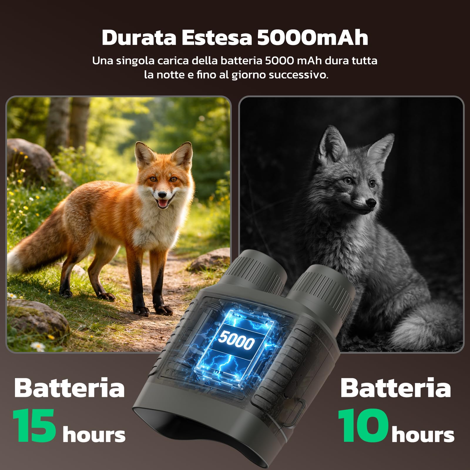 Binocolo Visione Notturna 4K 48MP con Zoom 10x e Visore Notturno, Batteria Ricaricabile 5000mAh per Osservazione fino a 400m, Ideale per Outdoor, Campeggio e Sicurezza