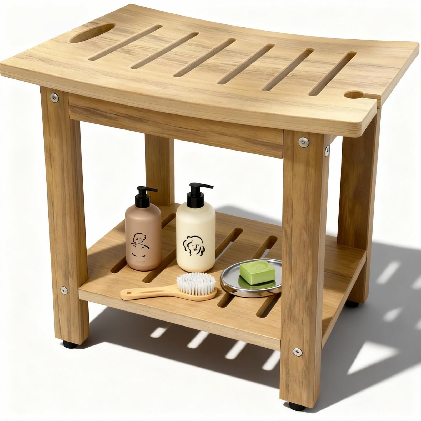 HDPE Shower Bench Seat, Shower Benches for Inside Shower, Bath Spa Shower Foot Stool for Shaving Legs, with Storage Shelf Shower &amp; Head Holder,21 1/5"×13"×18"