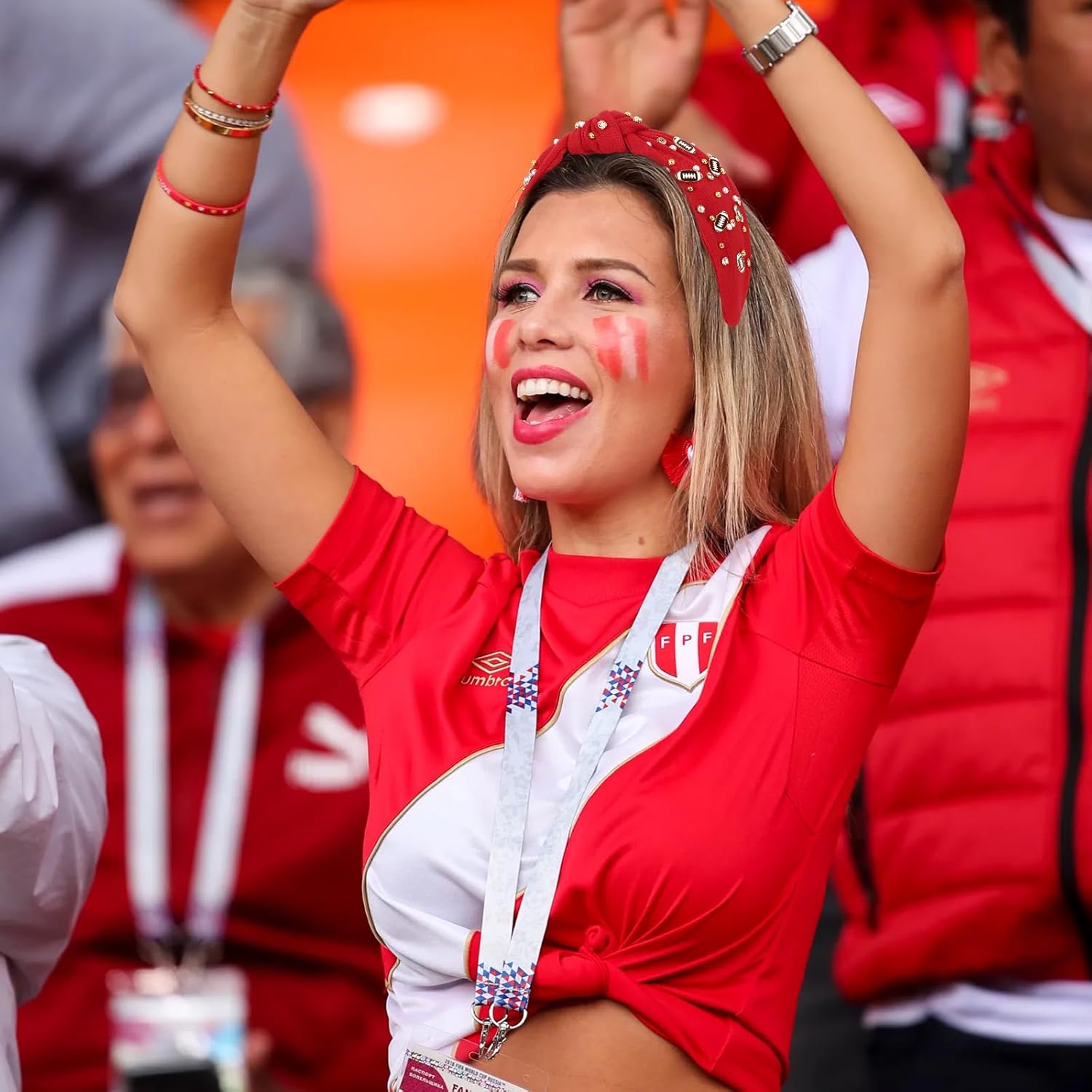 Football Headbands for Women Crystal Football Embellished Wide Top Knot Headband for Women Game Day Hair Accessories (Red) - Image 4