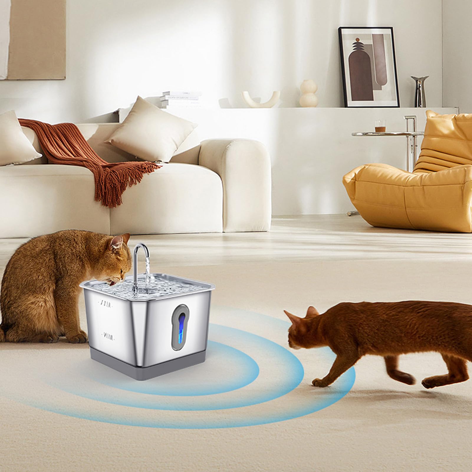 Cuifati Fuente de Agua para Mascotas 3500ML Dispensador Automático de Bebidas para Perros de Acero Inoxidable 304 con Triple Filtración Fuente de Riego para Gatos Inteligente para Interiores