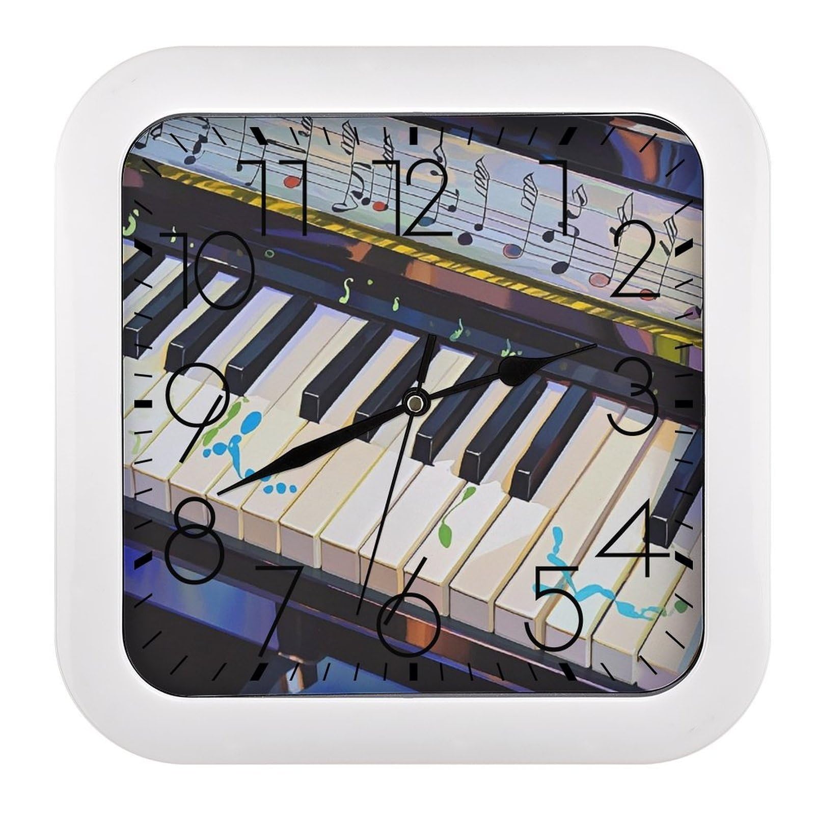 LZQPOEAS Piano Keys with Note Patterns Wall Clock Fashionable Versatile Silent Wall Clock Simple Elegant Non Ticking Analog Clocks Easy to Install Square Modern Clocks for Home Decoration