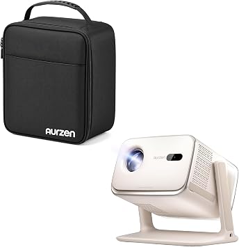 Aurzen BOOM mini Google TV Movie Projector Bundle with Carrying Case, Voice Control, Family Mode, 20W Dolby Audio, Real-Time Focus, Off-white 2 Items