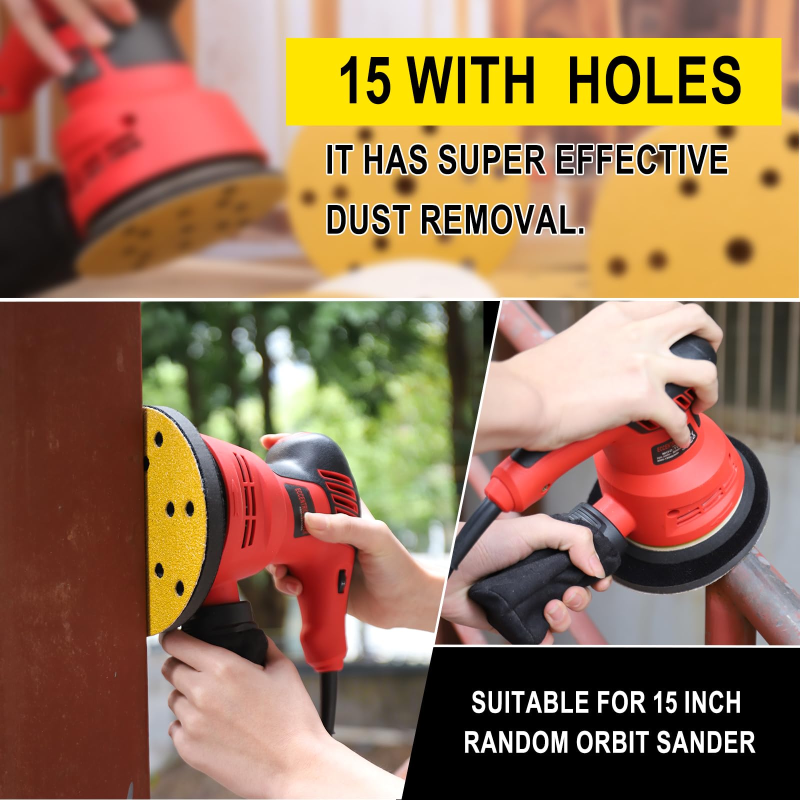 Sruhrak Sanding Discs 150mm 100 Pcs, 60 Grit 6 inch 15 Holes Hook and Loop Orbital Sander Discs - Image 3