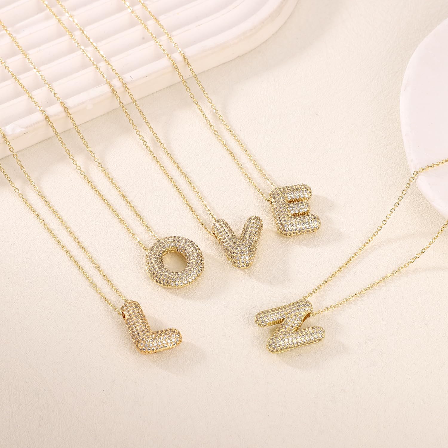 Necklace for Women, Gold Alphabet Necklace Crystal Personalized Diamond Letter Necklace Initial Pendant Fashion Zircon Jewelry Gift for Women(N) - Image 3