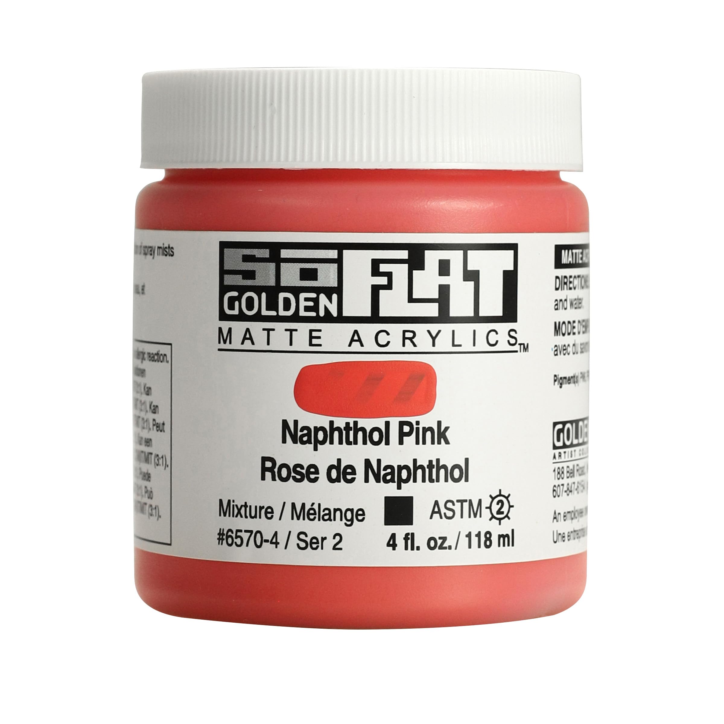 Golden SoFlat Matte Acrylic Paint, 4oz jar, Naphthol Pink (6570-4)