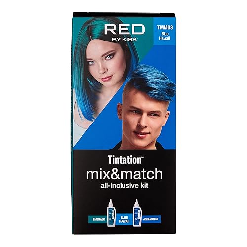 RED by Kiss Kit de tinte para el cabello - Tintation Mix & Match All-Inclusive Bleach y dos colores de cabello semipermanentes (azul Hawaii)