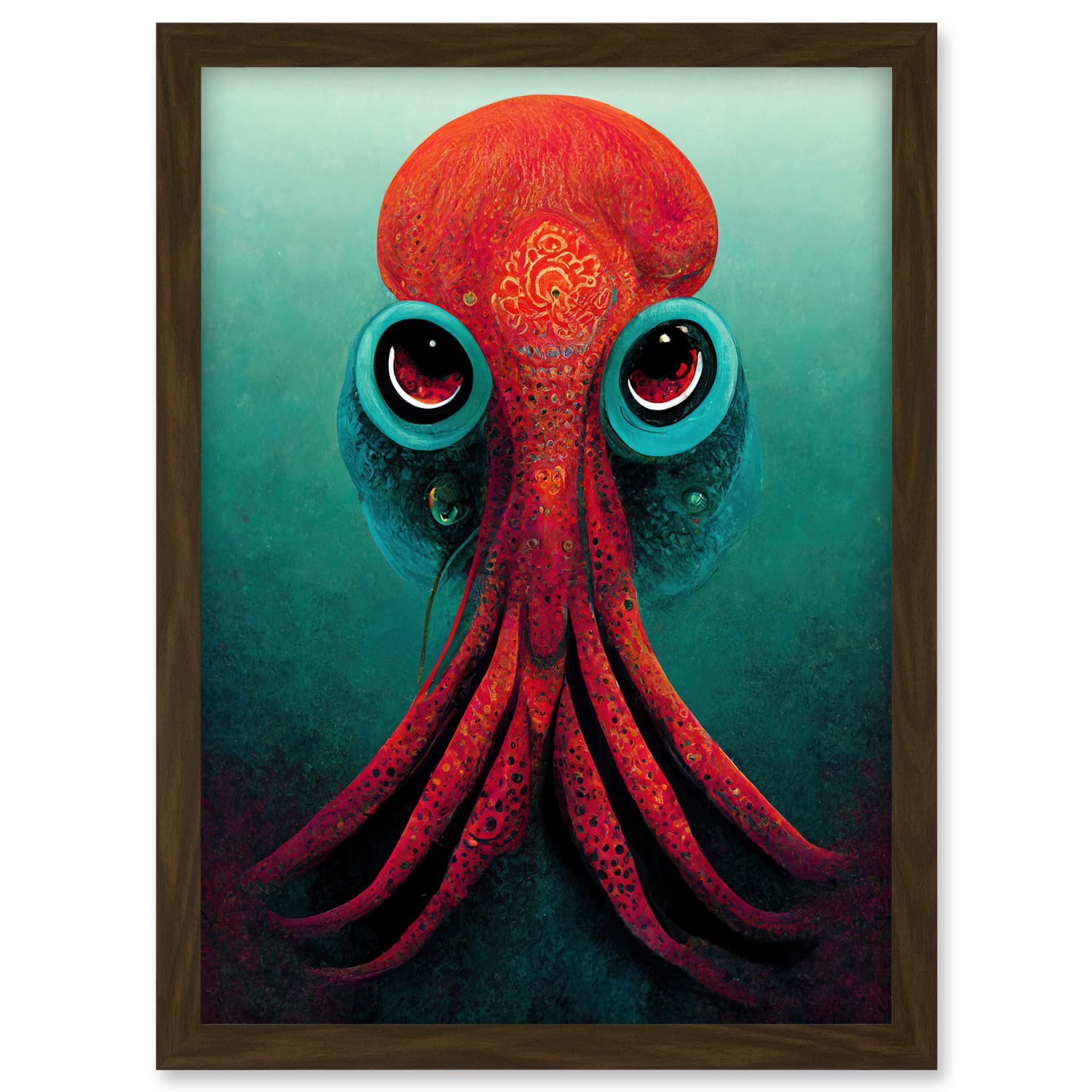 Doppelganger33 LTD Modern Vibrant Red & Teal Octopus Artwork Framed A3 Wall Art Print