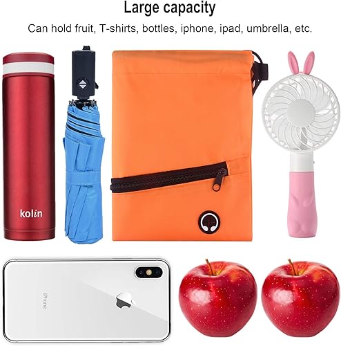 Miniatura 4 de KUUQA Bolsas de mochila con cordón a granel con bolsillo con cremallera y agujero para auriculares, Con color, Viajar