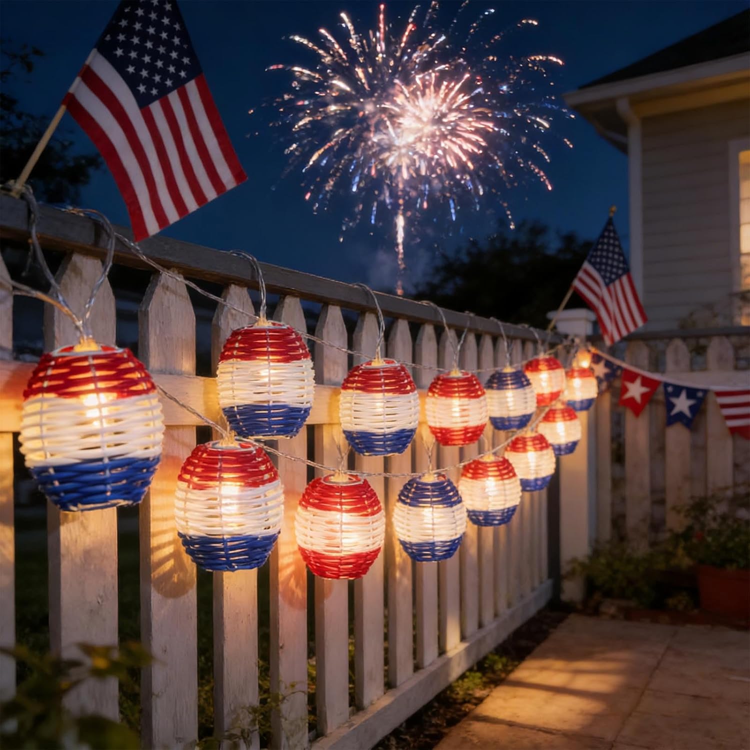 Red White and Blue 10 LED Small Hanging Solar Lantern Solar Lights Outdoor 4th of July Decorations Garden Lights Waterproof Yard Decor Decorative Led Light Patriotic Fourth of July Decorations 149in