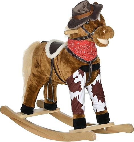 Qaba Caballo mecedor para bebé, caballo de equitación grande, balancín de animales de peluche con sonido realista, silla de montar, juguete para