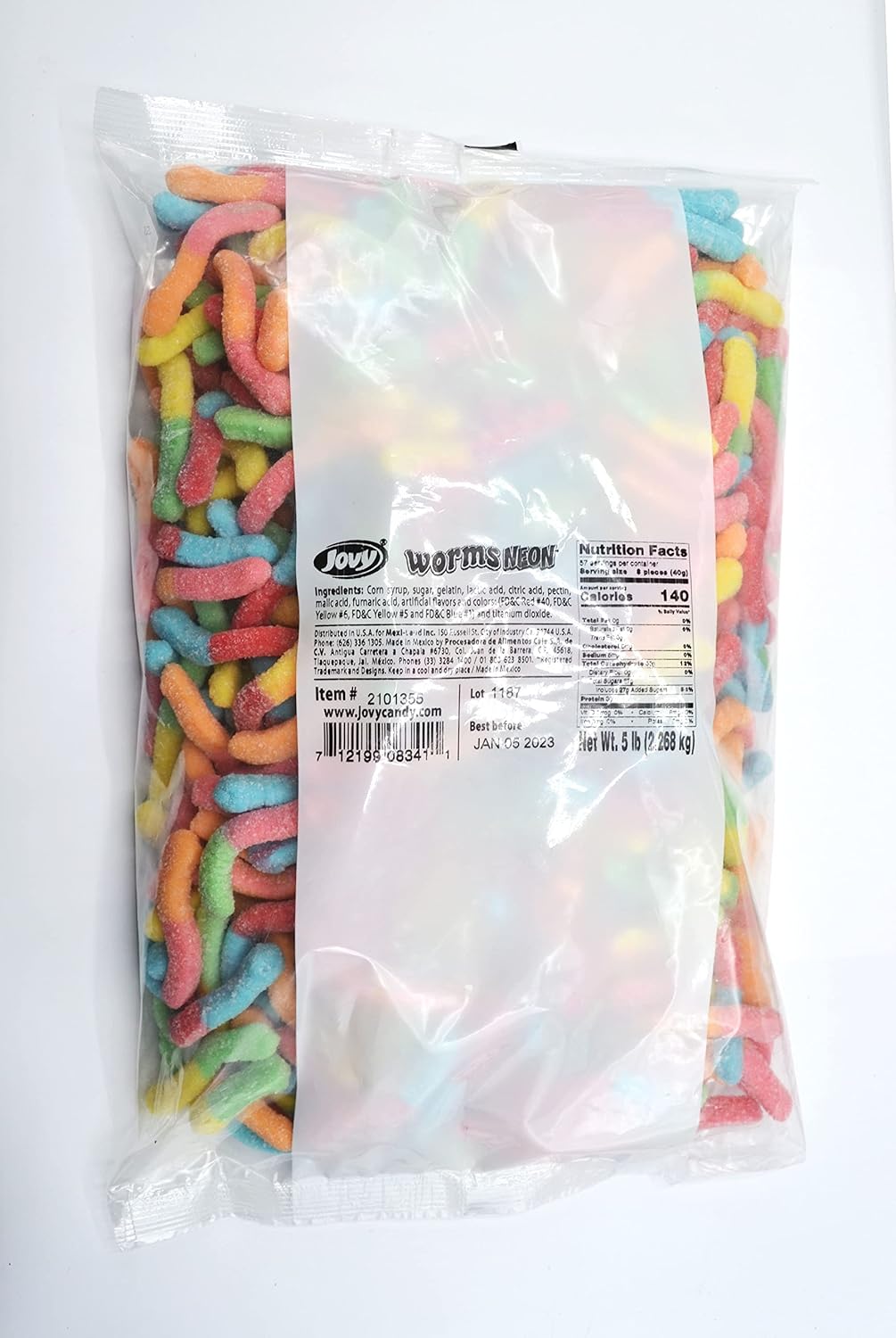 Jovy Neon Gummy Worms Soft Candy 5 Lb Bulk Party Bag