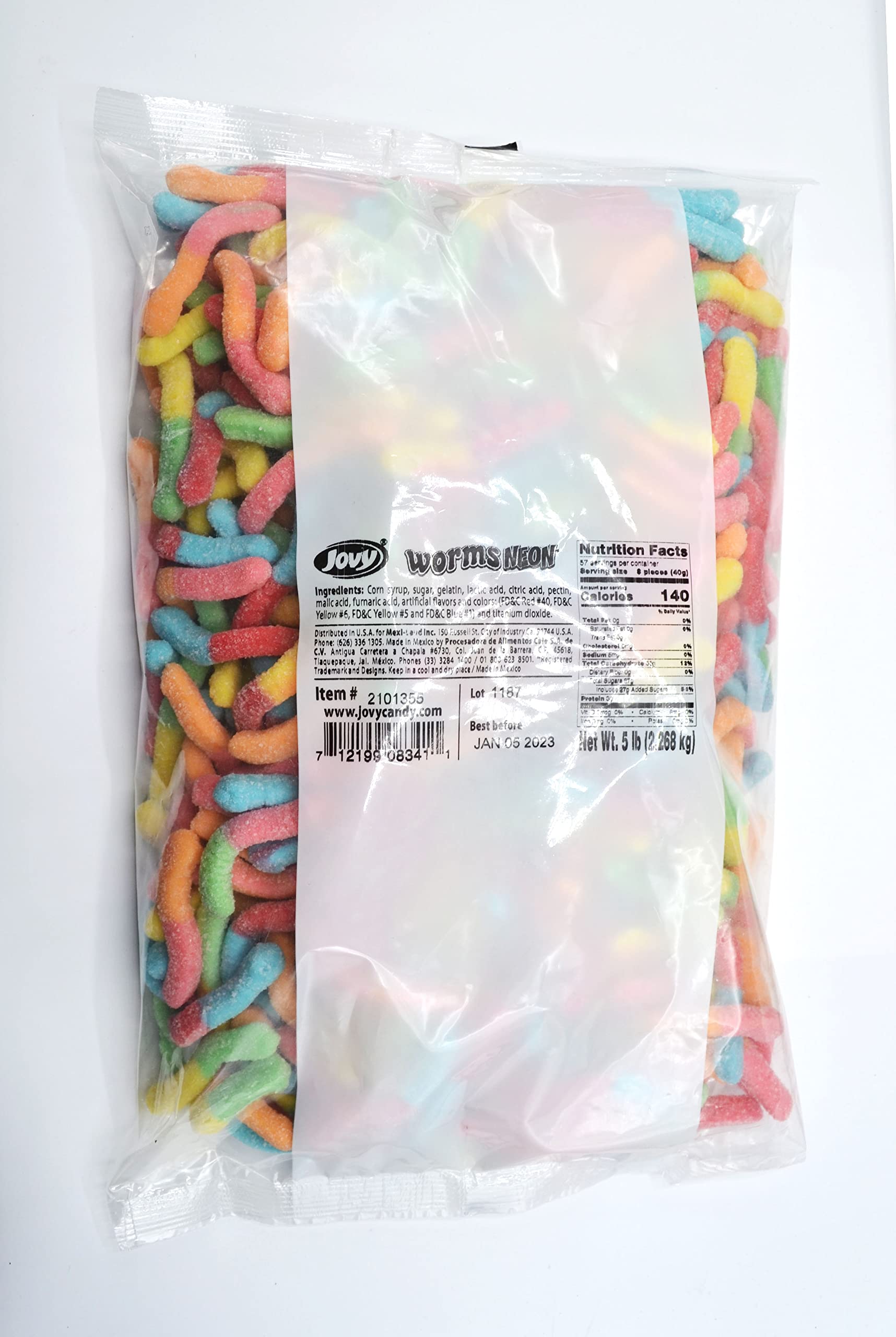 Jovy Neon Gummy Worms Soft Candy 5 Lb Bulk Party Bag