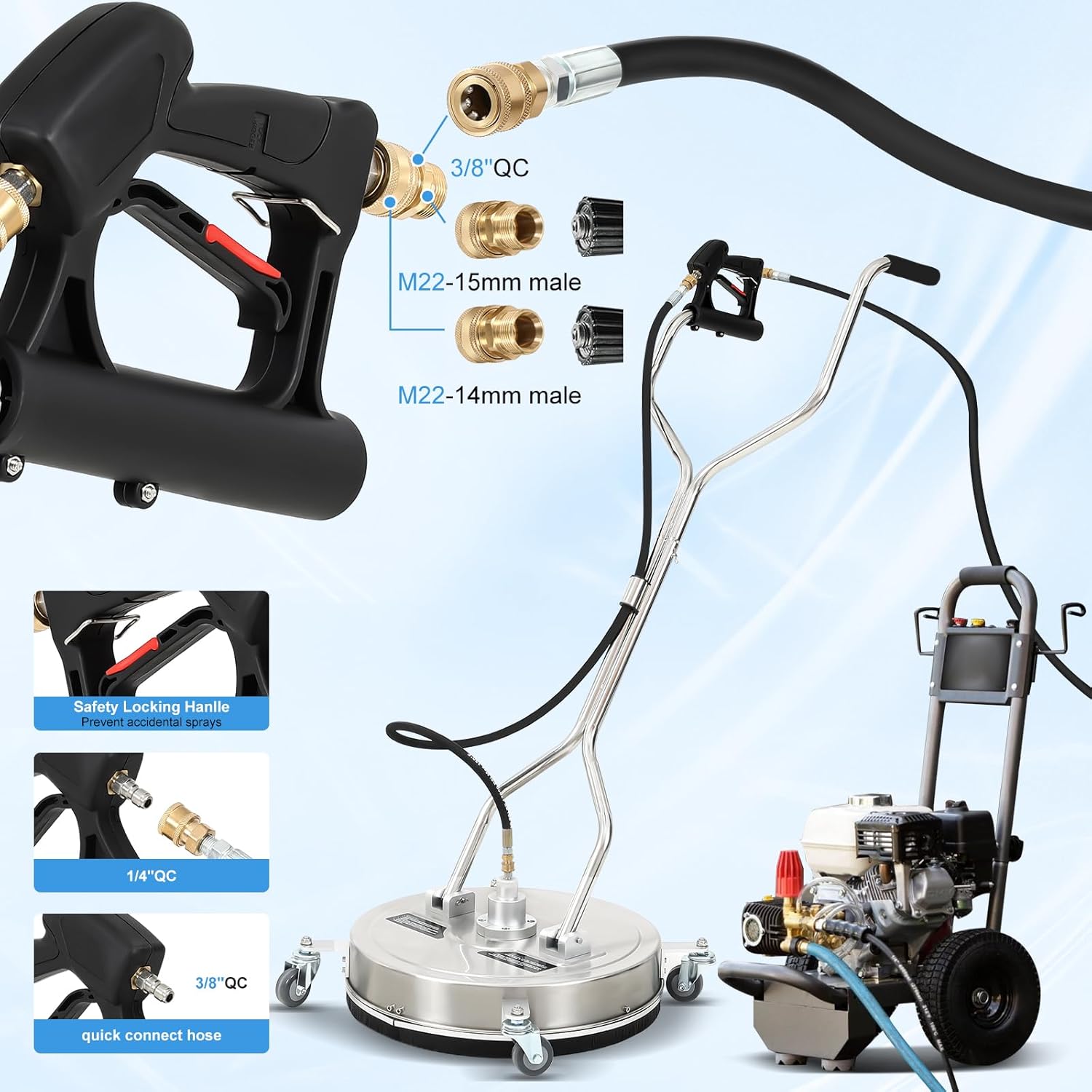 Dollate 20" Pressure Washer Surface Cleaner,with 4 Wheels,Dual Handle,5 Replacement Nozzles Stainless Steel Power Surface Cleaner for Concrete, Cement, Patios and Driveways 4000 PSI